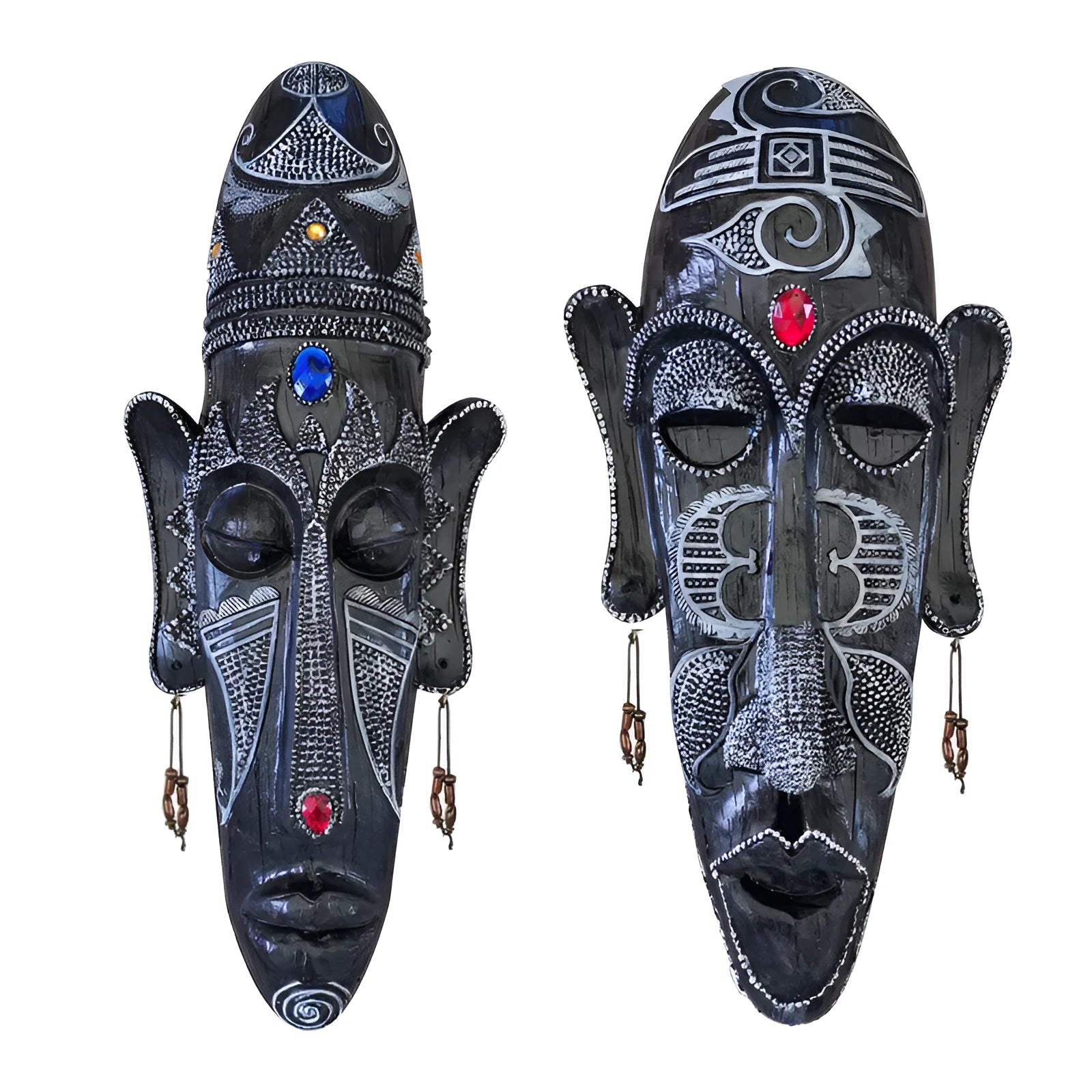 Aqumotic resin tribal mask wall decor 14 inches tall 6 inches wide retro African black face mural