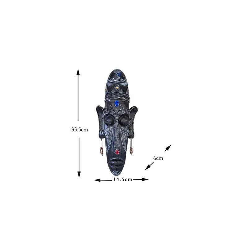 Aqumotic resin tribal mask wall decor 14 inches tall 6 inches wide retro African black face mural