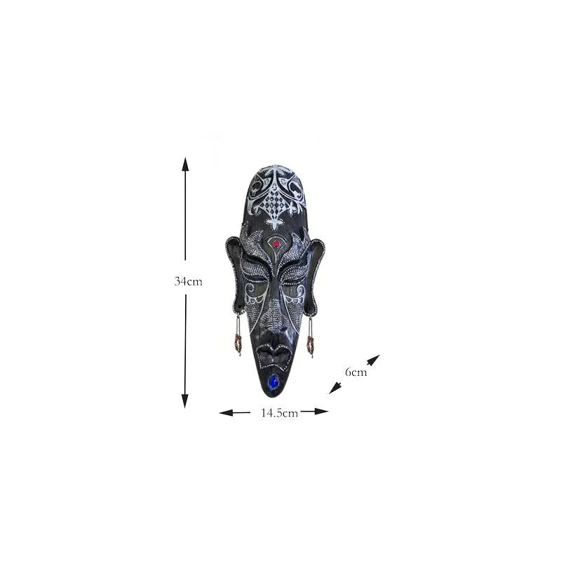 Aqumotic resin tribal mask wall decor 14 inches tall 6 inches wide retro African black face mural