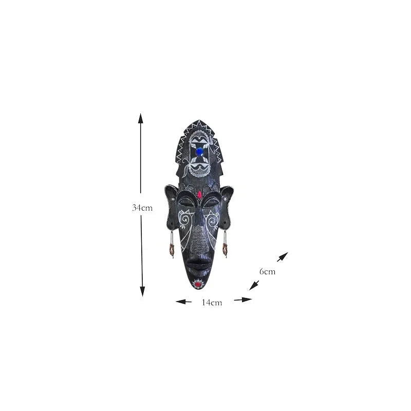 Aqumotic resin tribal mask wall decor 14 inches tall 6 inches wide retro African black face mural