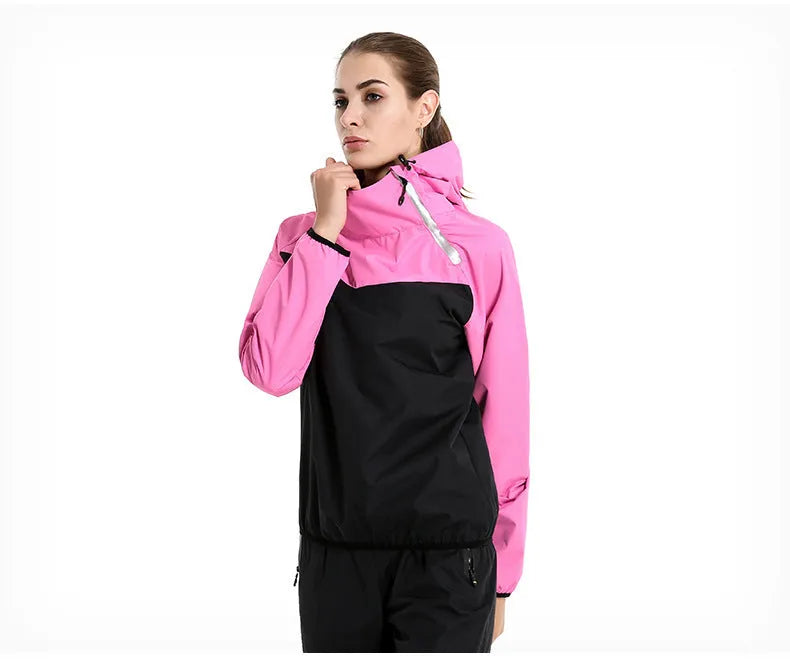Women's polyester sports suit with black top and tights for running and gym