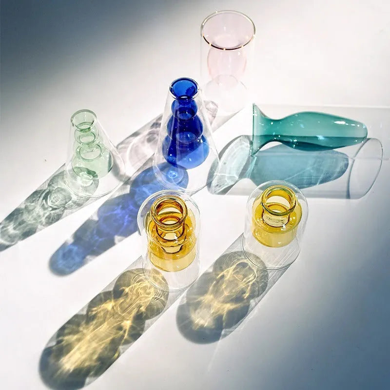 Small transparent glass vase in candy colour with double layer blowing process for home decoration