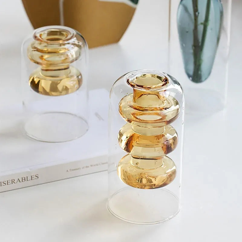Small transparent glass vase in candy colour with double layer blowing process for home decoration