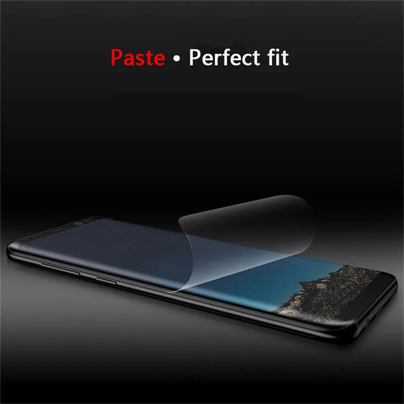 Purple light matte hydrogel curved screen protector for Samsung Galaxy S7 Edge, S8, S9 Plus phones.