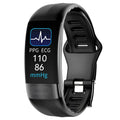 Black smart bracelet on a wrist displaying health metrics on its 0.96-inch screen.