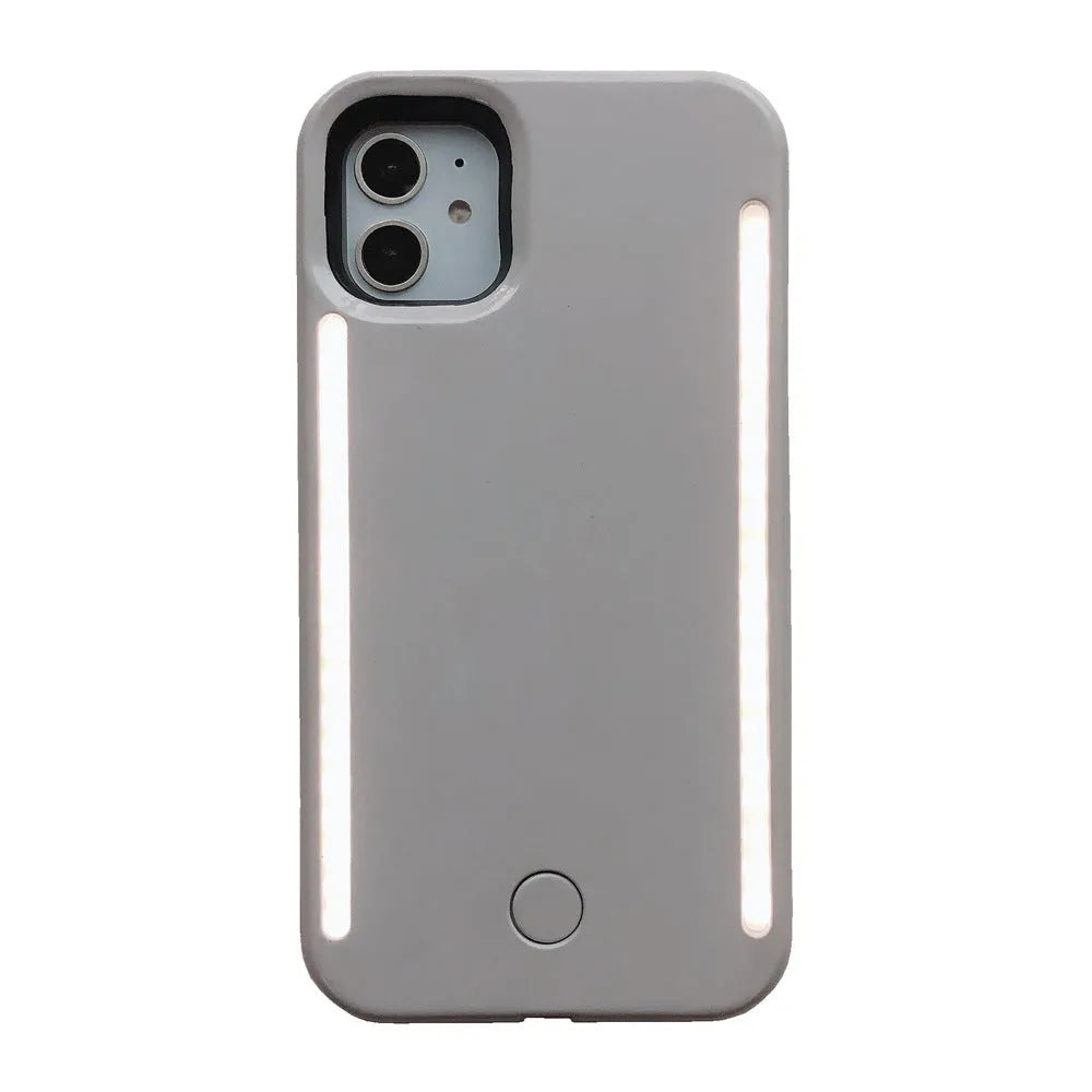 LED flash phone case for iPhone 11 Pro Max in black with glowing back panel and USB port