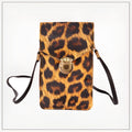 Retro leopard print PU leather phone bag for ladies with crossbody strap and touch screen function