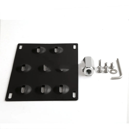 Metal American licence plate frame with integrated trailer hook for car modification on a vehicle