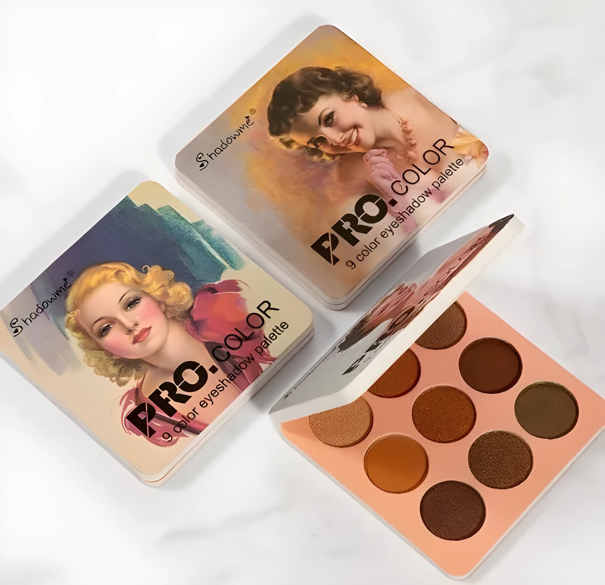 Matte makeup eyeshadow palette in style B with 9 colours, closed compact case showing EVA packaging