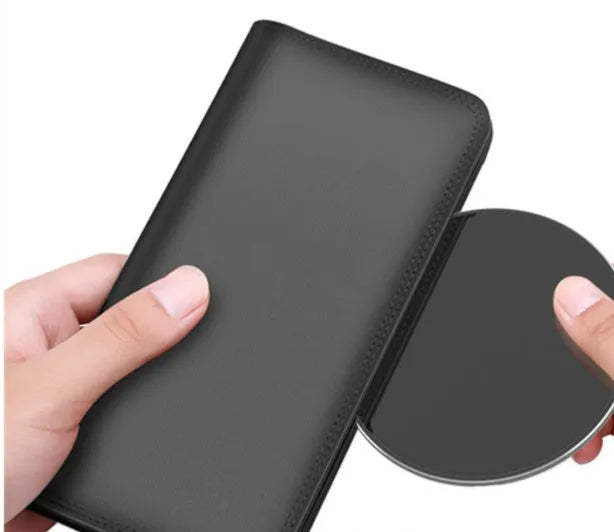 Ultra-thin aluminium wireless charger in gold, red, rose gold, and silver colour options