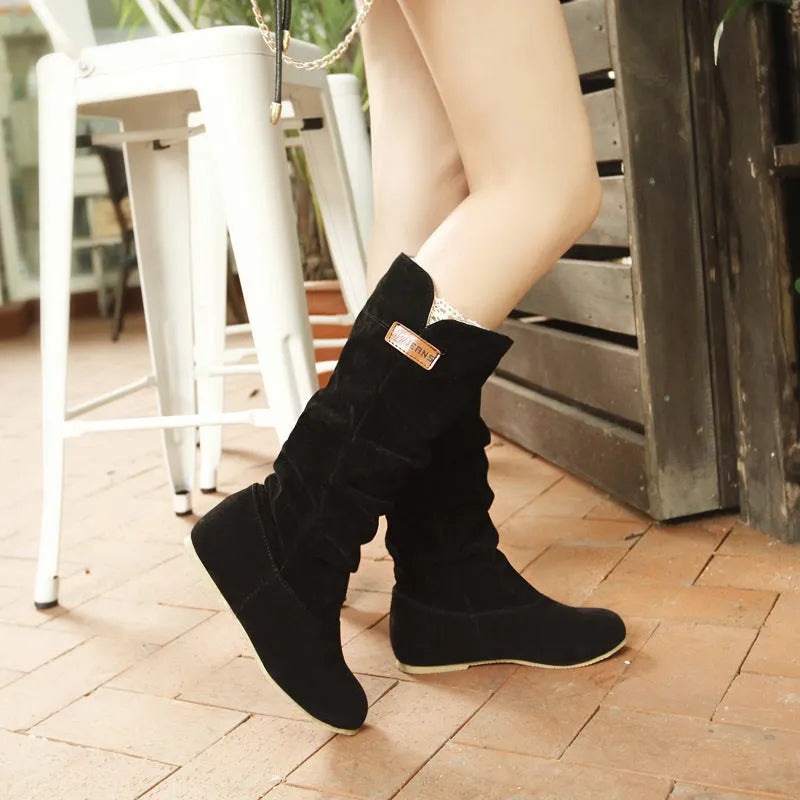 Women's suede ankle boots in brown, low heel 1-3 cm, slip-on style with soft insole and polyurethane outsole