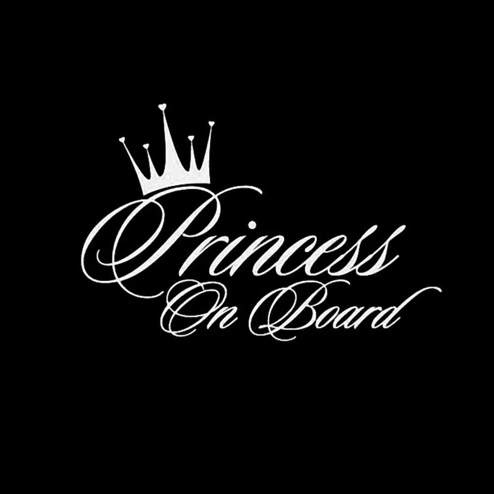 Princess Baby On Board car sticker A262 with crown text design, plastic, 17x11cm, black colour option