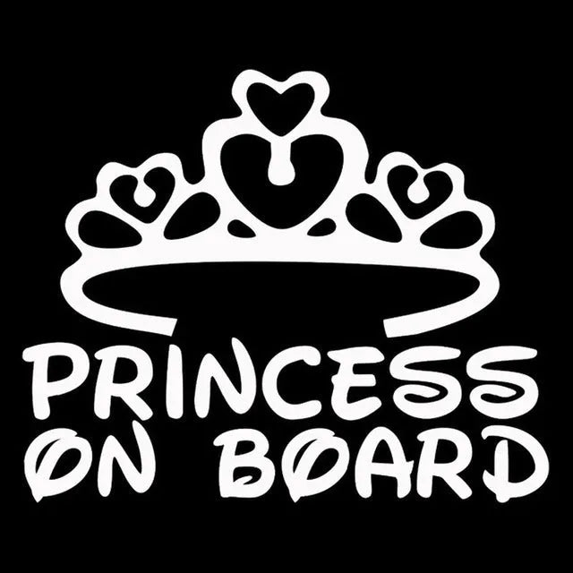 Princess Baby On Board car sticker A262 with crown text design, plastic, 17x11cm, black colour option