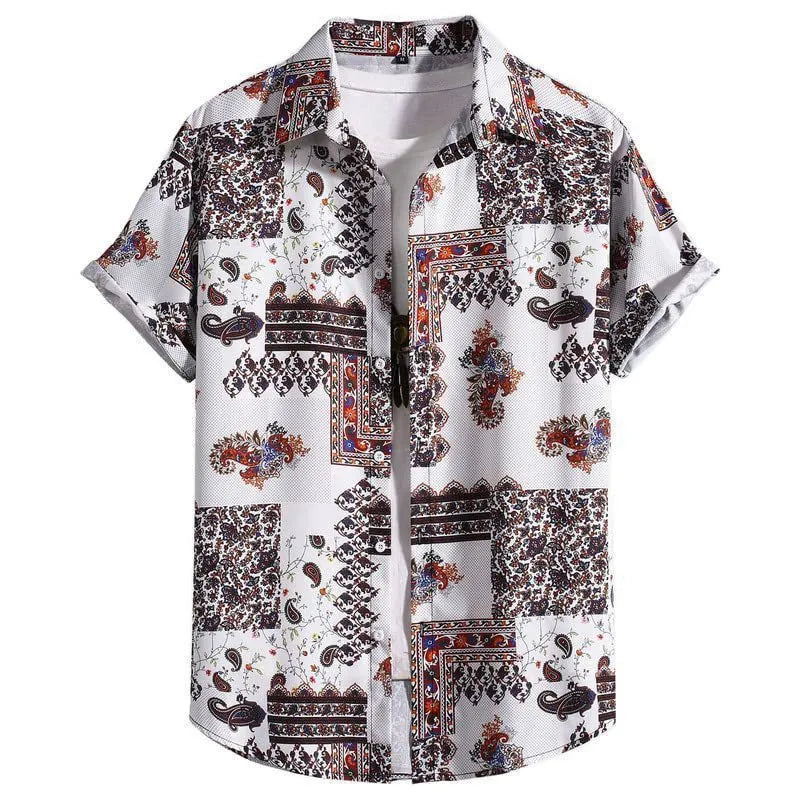 Men's slim fit Hawaiian shirt with digital printed pattern and short sleeves