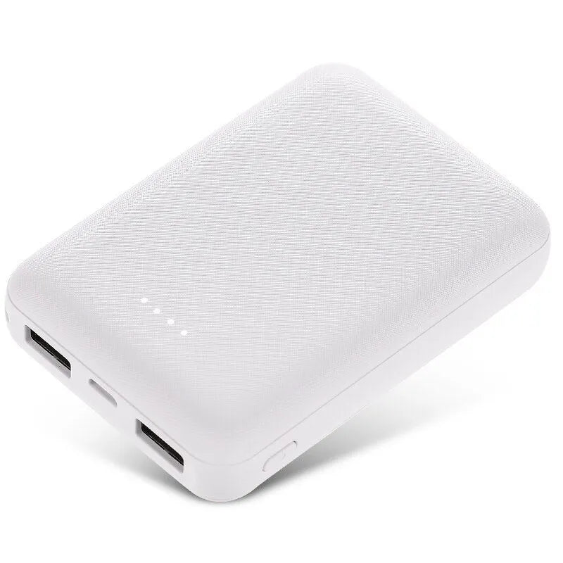 Ultra-thin 10,000mAh power bank in black or white with multi-USB ports