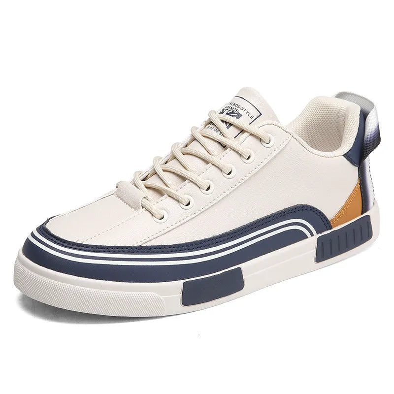 Men's breathable canvas mesh shoes in white beige and green with flat heel and round toe design
