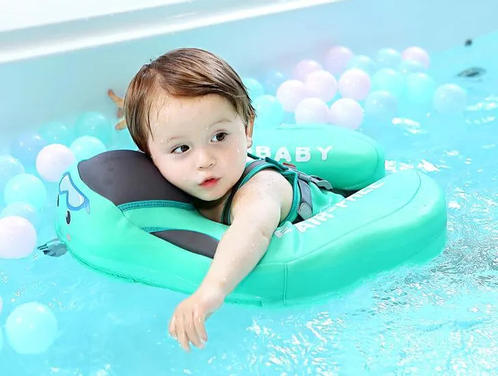 Children's foam swimming ring with 3D space layer fabric cover and PEARL FOAM liner in blue, with style A design, on a white background