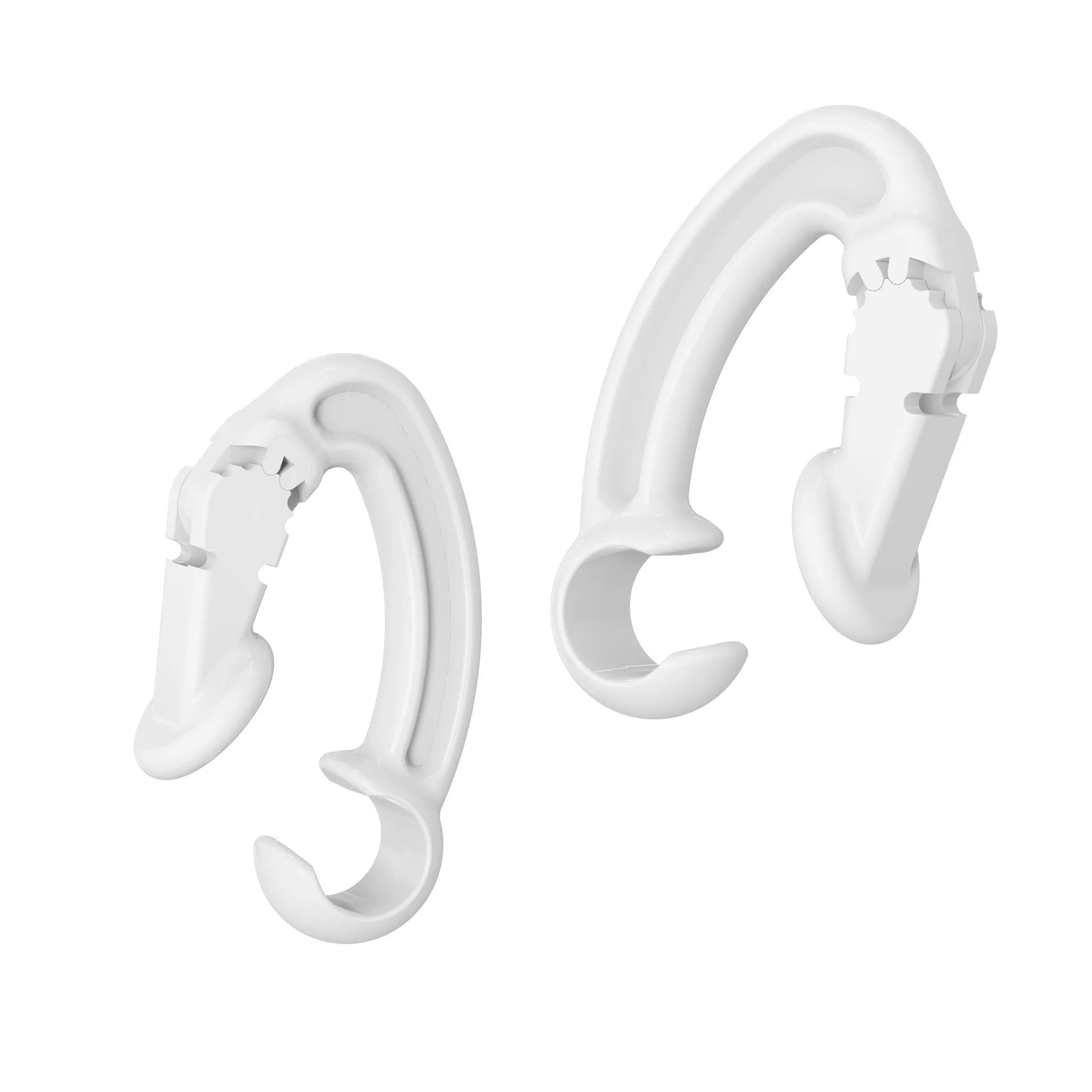 A white anti-lost clip attached to the back of a black AirPods Pro charging case.