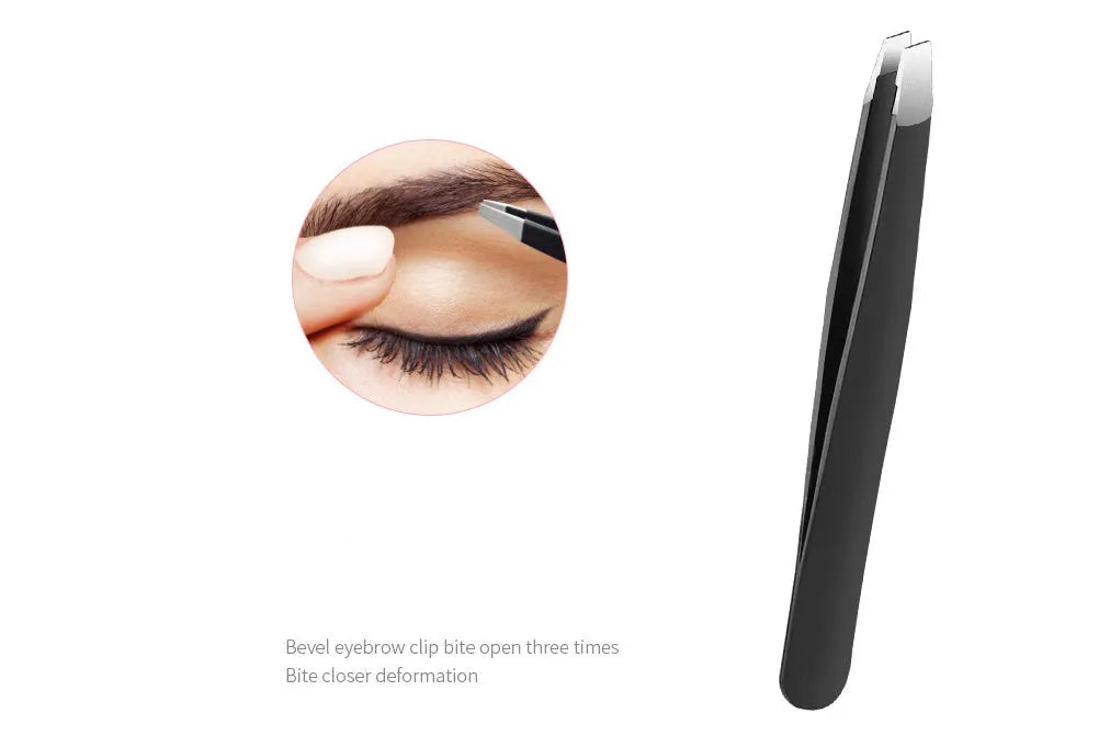 Black eyebrow trimmer set with stainless steel blade and compact 14x10x2cm dimensions