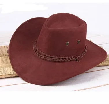 Summer men's cowboy hat in imitation leather velvet with 10cm brim, 59cm circumference