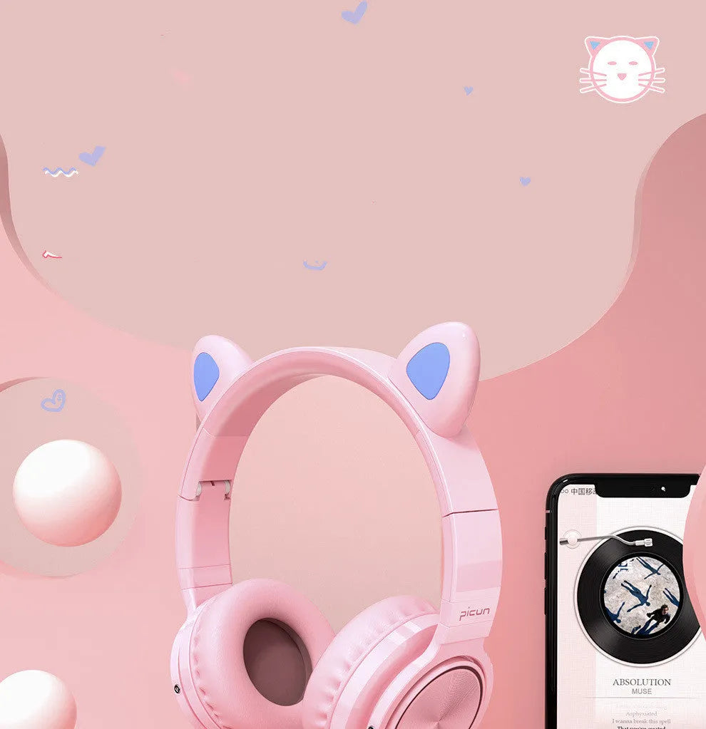 Pink white Bluetooth wireless headset with head-mounted design and 40mm speakers