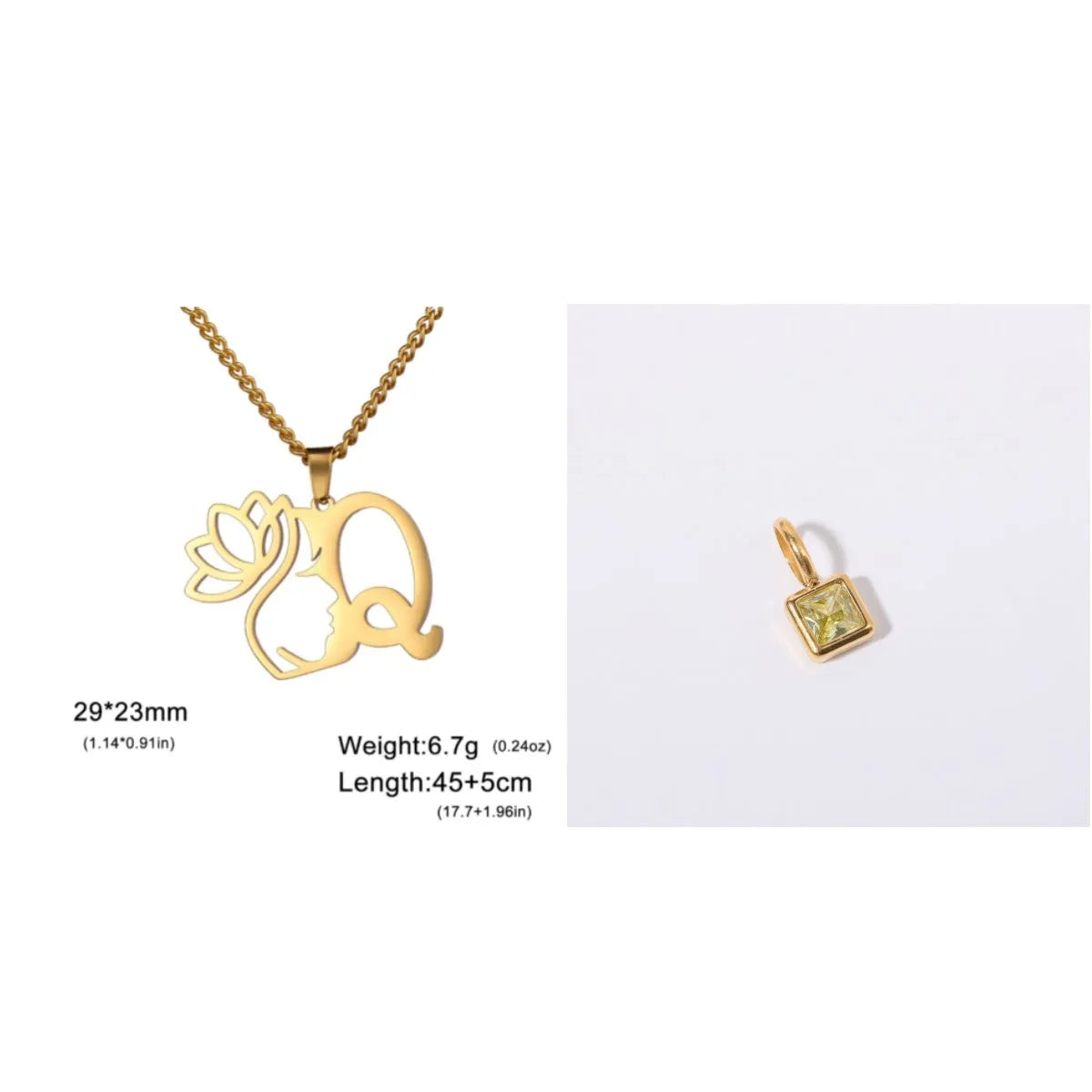 Stainless steel necklace with letter pendant on cross chain in gold or silver electroplated finish