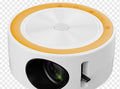 Wired home LED projector YT200 in compact 110x47mm casing with remote control and USB cord