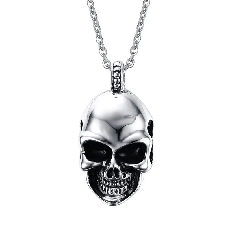 Unisex electroplated alloy skull pendant necklace with chain and leather rope options