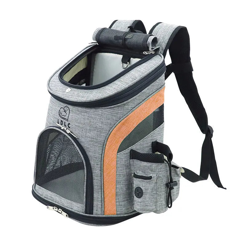 Breathable nylon pet backpack for pets up to 20 kg in grey colour with medium-to-hard structure