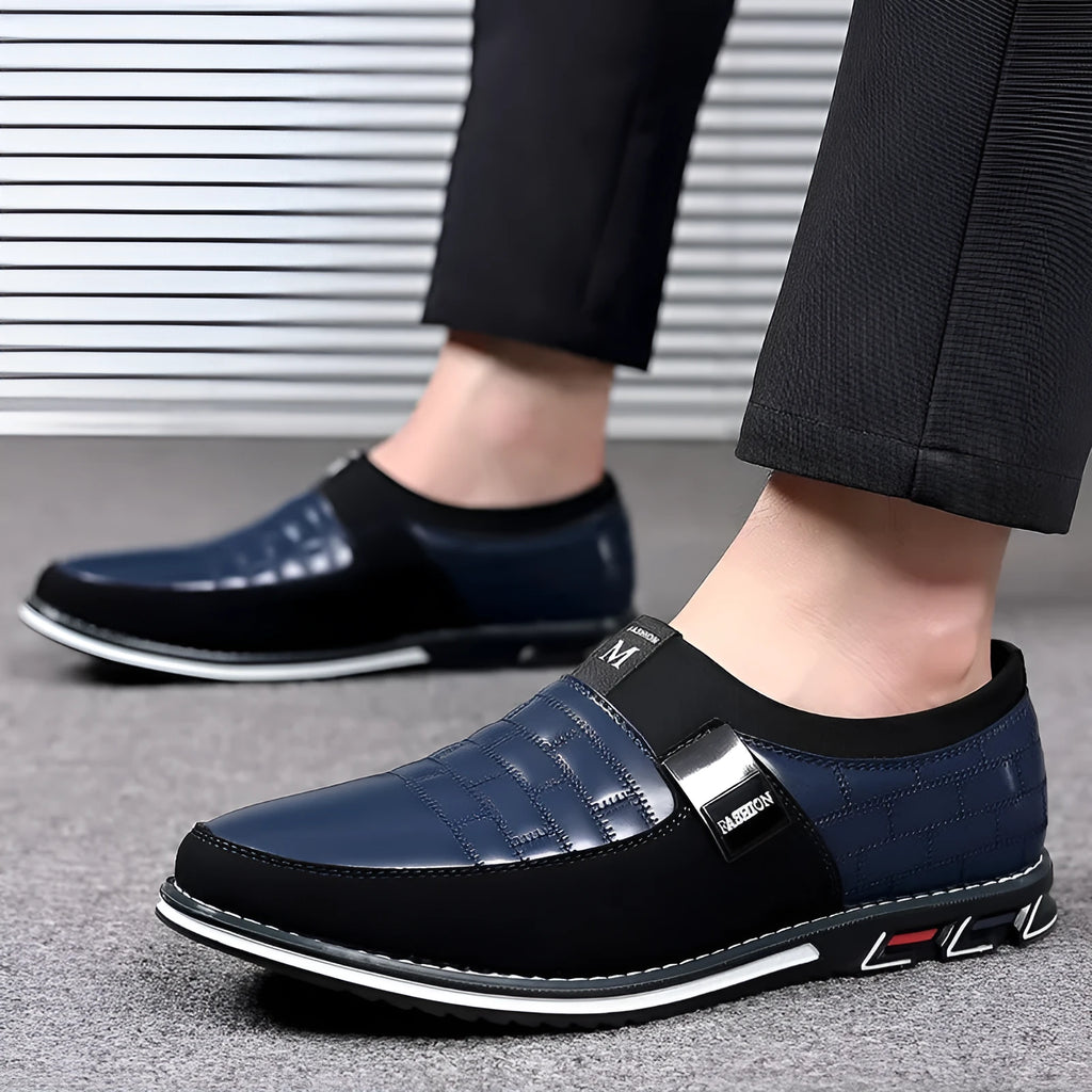 Men's slip-on plus size casual leather shoes black round toe artificial PU rubber sole