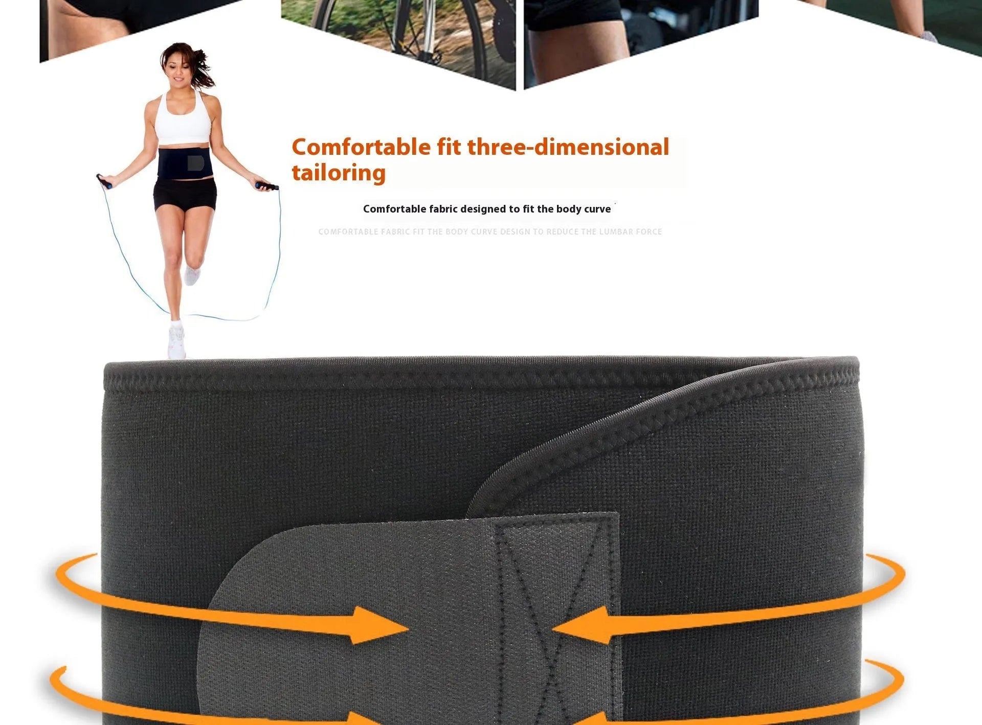 Neoprene lumbar support belt for running and fitness waist protection in black, blue or pink