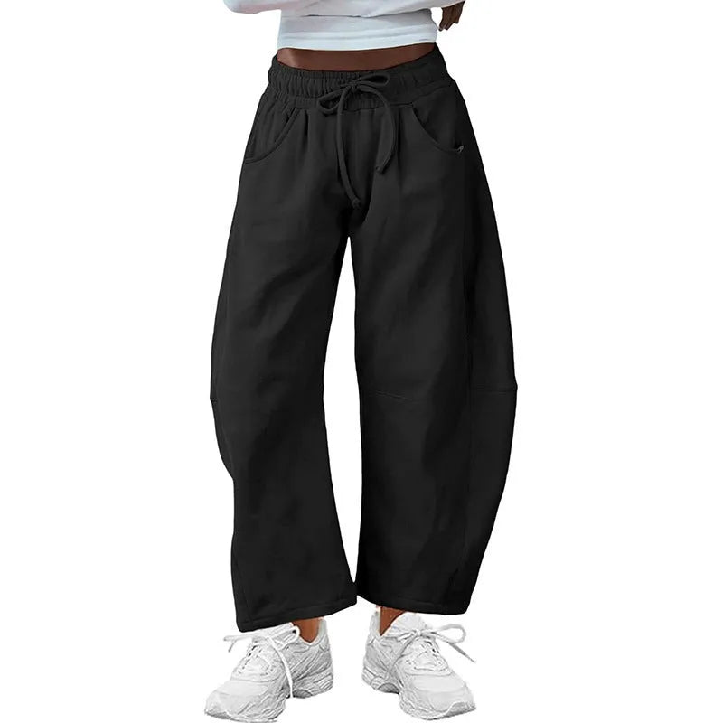 Cotton loose cropped sweatpants with elastic waist in seven colour options including apricot and army green