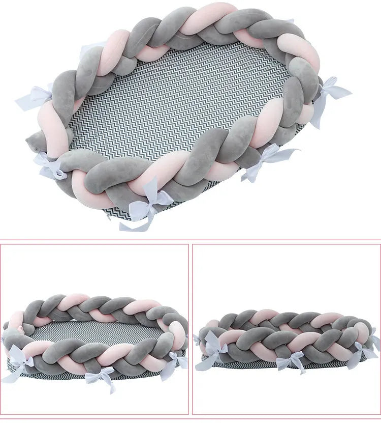 Woven twist baby bionic bed in cotton, available in Green, Star, and Yellow colours