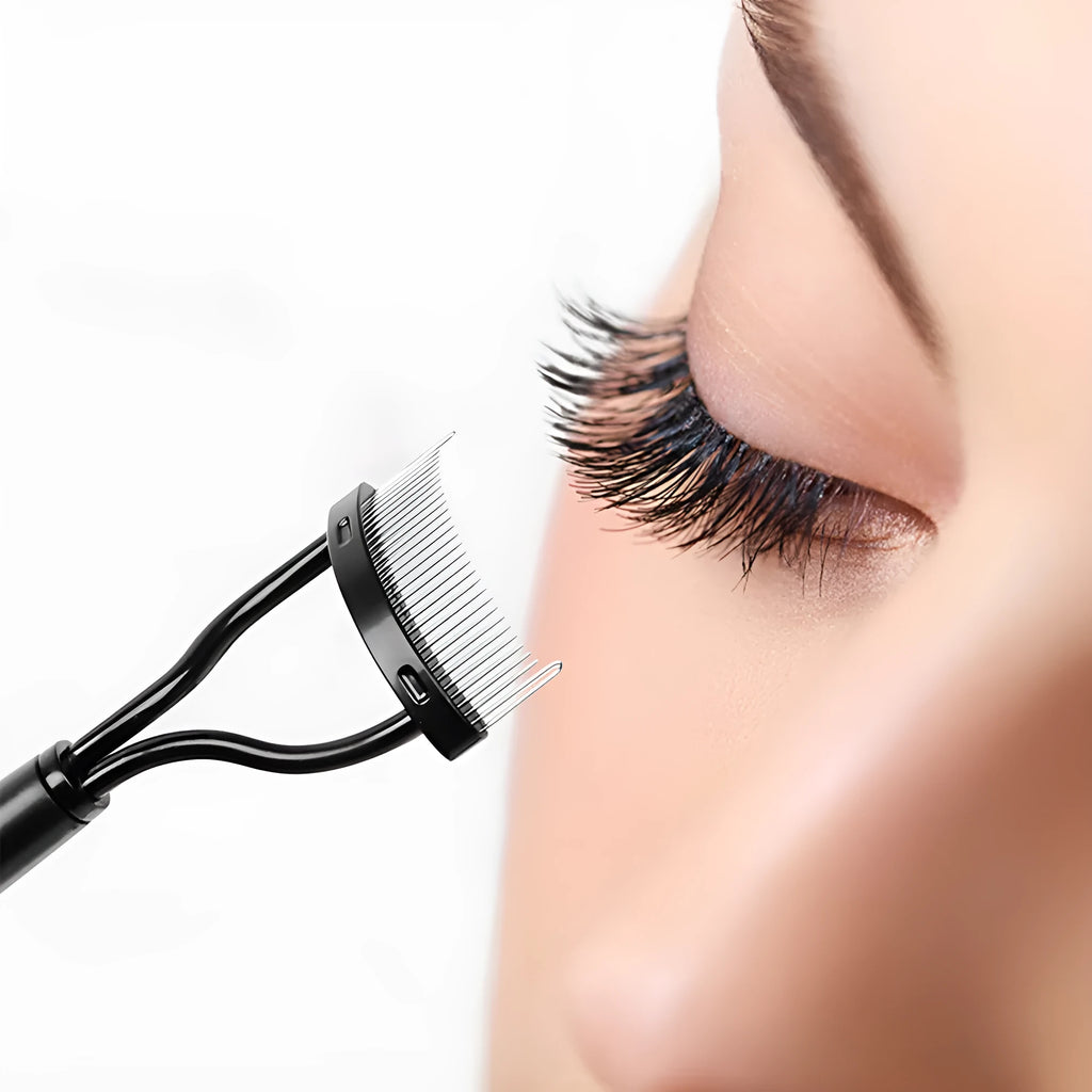 Collapsible steel needle eyelash comb for lash separation and eyebrow grooming, 3x14cm
