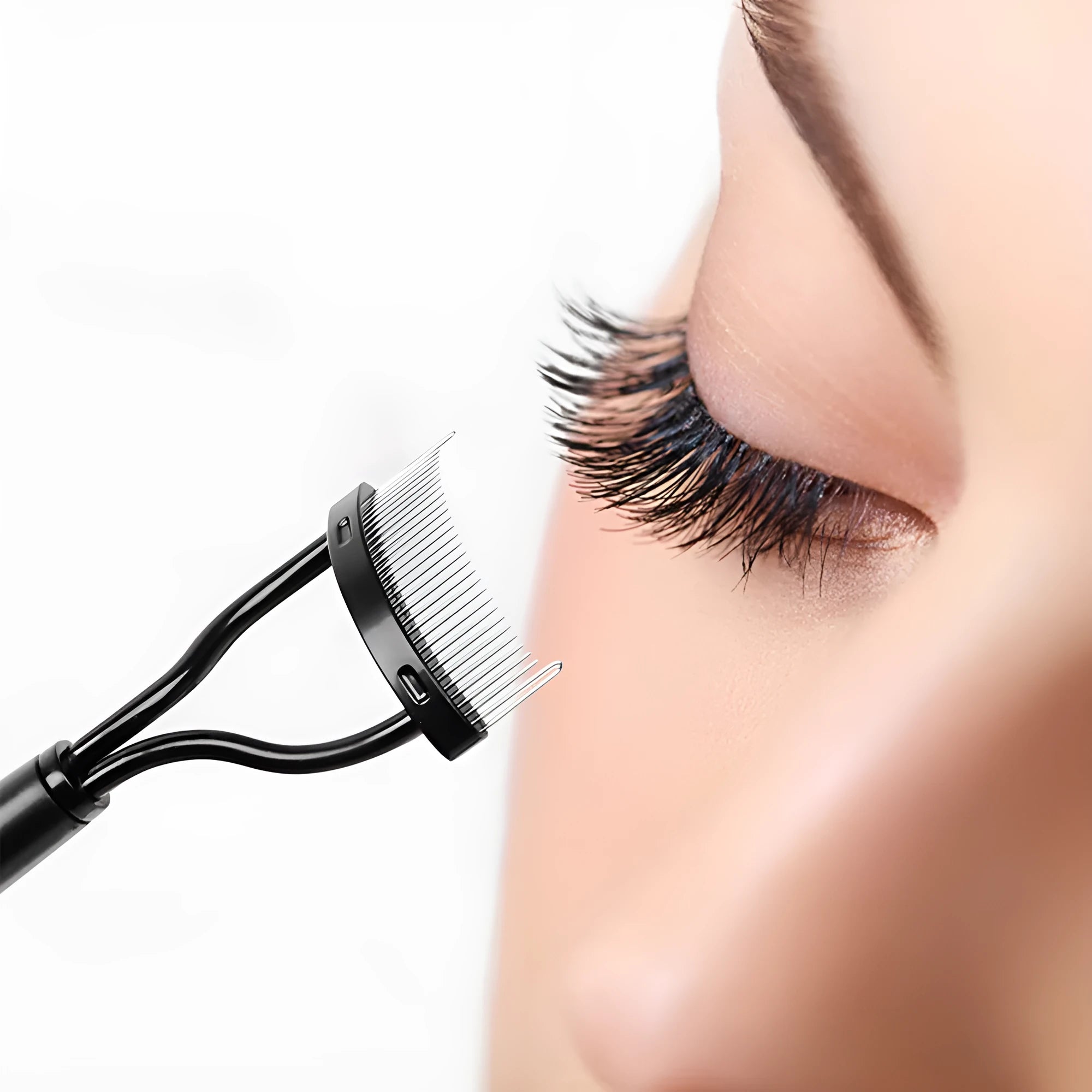 Collapsible steel needle eyelash comb for lash separation and eyebrow grooming, 3x14cm