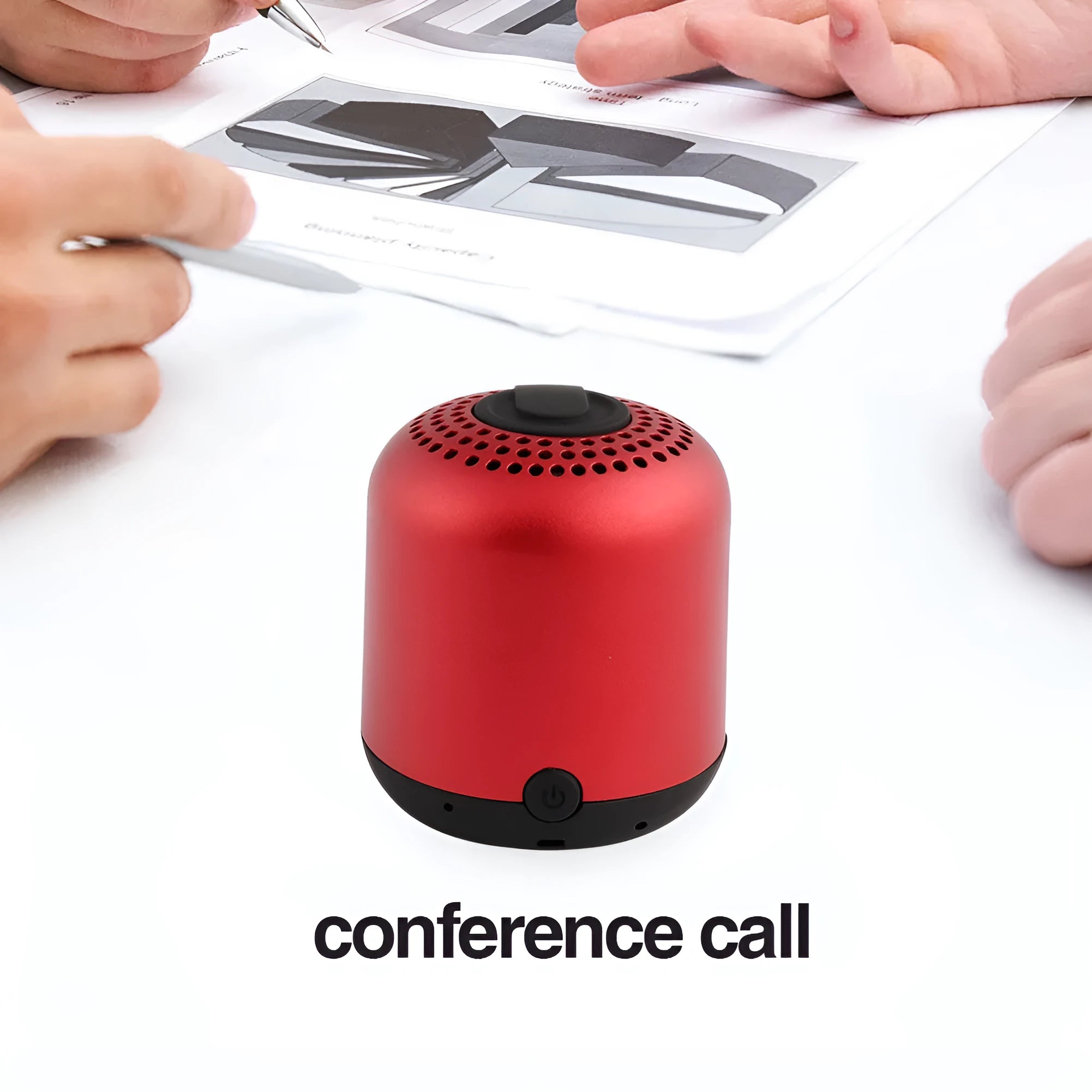 Hieha XQ11 cylinder-shaped mini portable Bluetooth speaker in metallic colour on a table.