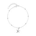 Women's sterling silver anklet with starfish charm and round beads chain
