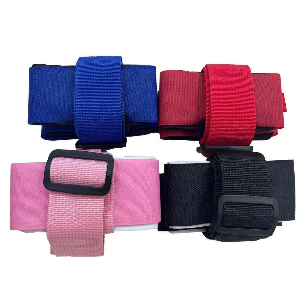 Adjustable hook and loop shoulder strap for skiing bandage and equipment transport in four colour options