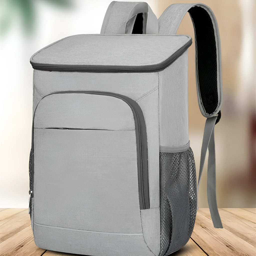 Large thermal insulated oxford cloth backpack with curved shoulder straps in grey and orange colour option