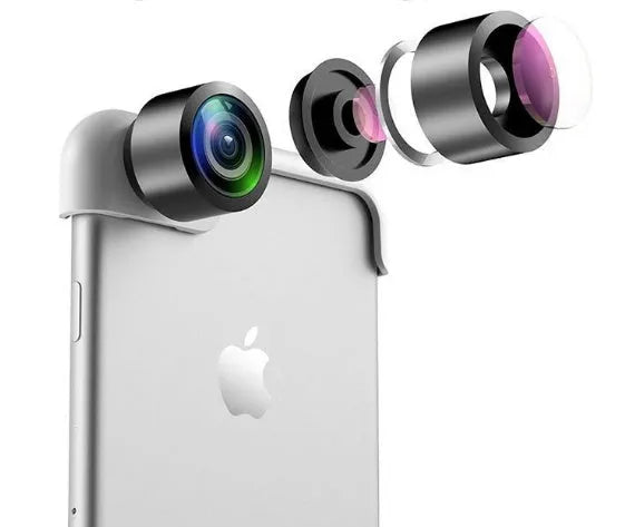 Panoramic camera lens attached to an Apple iPhone for taking 360-degree photos
