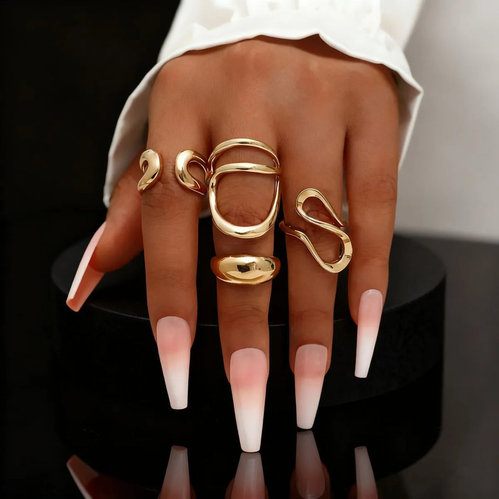 Geometric open ring set in gold and silver electroplated metal, two styles, for women