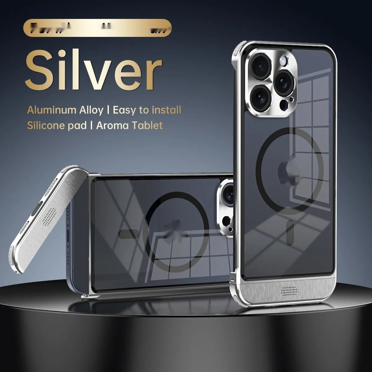 Apple phone case half pack with aluminium alloy frame and magnetic bracket, black colour option, for iPhone 15 Pro