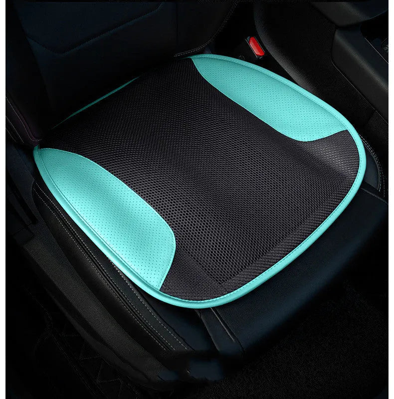 Black USB ventilated car seat cushion with cooling fans on a car seat.