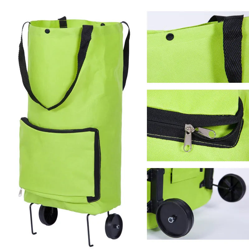 Green 3 in 1 heavy duty shopping cart with Oxford cloth, expanded size 55x28x18cm, folded size 28x18x4cm