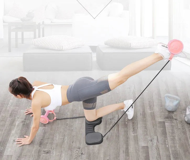 Abdominal ring fitness equipment with non-slip foam handles and anti-rust steel beam in girl pink