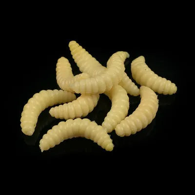 Mealworm bionic lure soft silicone fishing bait in green colour with realistic segmented body