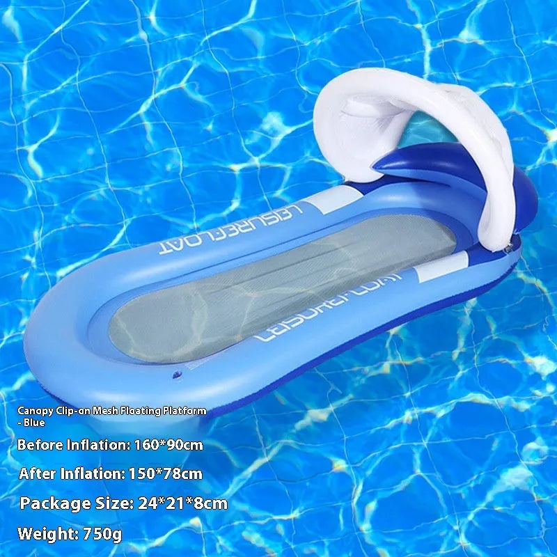 PVC thick sequins inflatable floating row pool lounger in gradient colour with canopy
