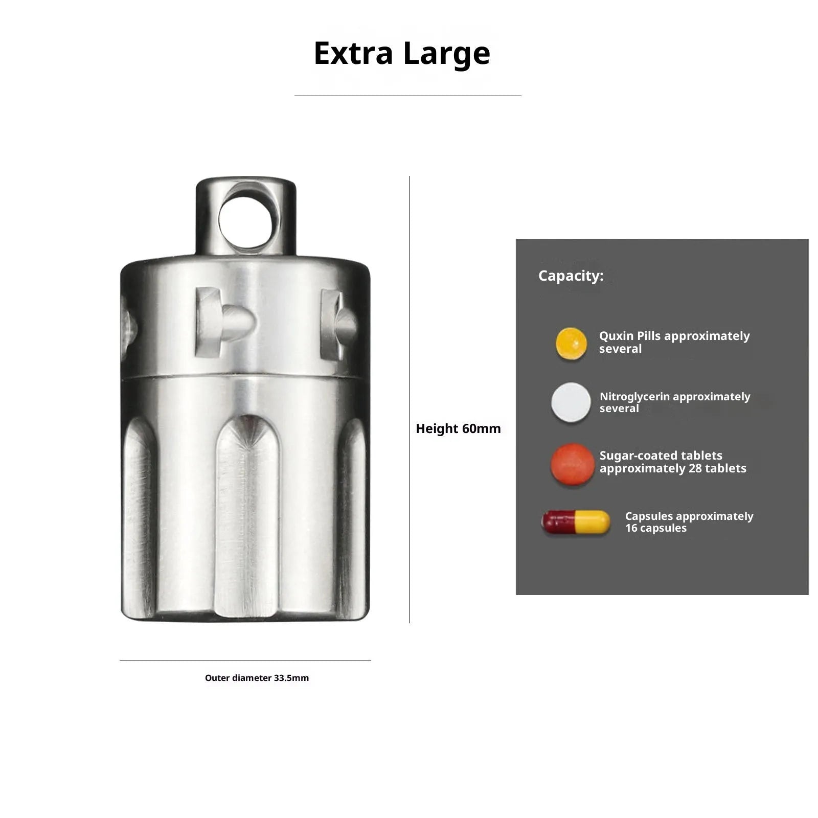 Pure titanium waterproof compartment storage tank with five T10 size options on a white background