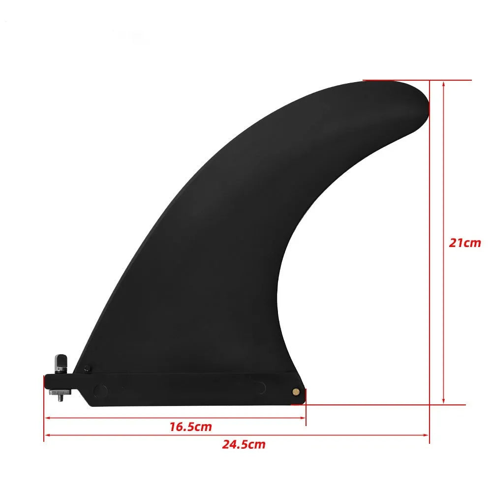 SUP paddle with large removable plastic fish fins attached, shown as a paddleboard accessory.