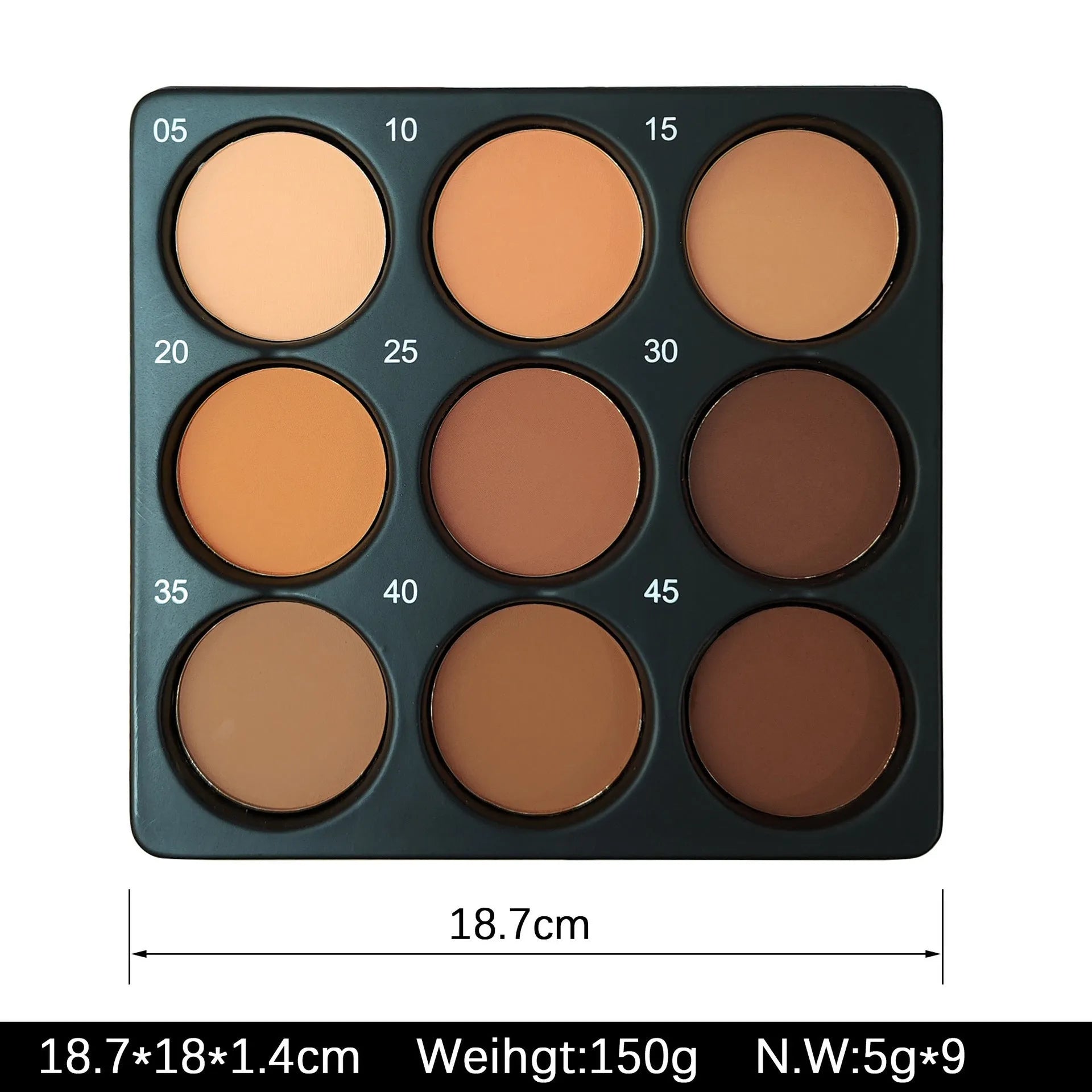 Dark matte makeup palette with nine waterproof colours in a repair disk case.